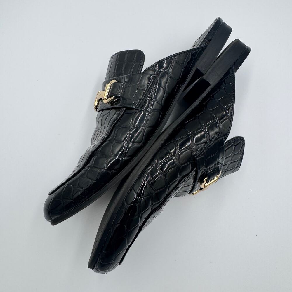 Steve Madden Royals Black Croc Embossed Horsebit Loafer Mule Slide Flat Gold 8 - Picture 10 of 16